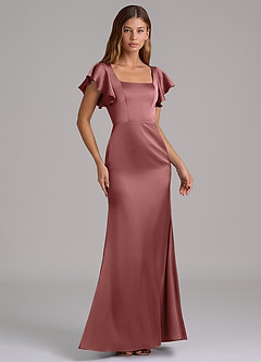 Azazie Elkie 신부 들러리 드레스 인어 스퀘어 네크라인 스트레치 새틴 바닥 길이 드레스 image4