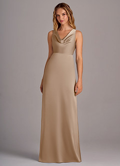 Azazie Wrenlee Bridesmaid Dresses Taupe A-Line Stretch Satin Dress image4