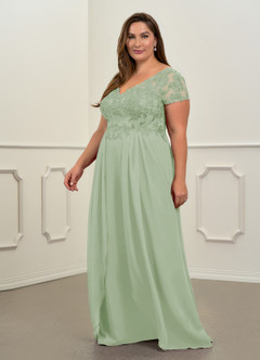 Azazie Dunja Mère de la mariée Robes Robe Trapèze en Mousseline de soie Col V en dentelle Vert Sauge image10