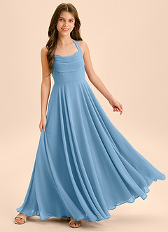 Azazie Kady Junior Steel Blue A-Line Sweetheart Neckline Chiffon Dress image4