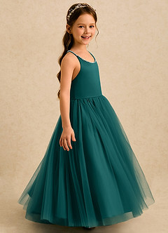Azazie Aurora Flower Girl Dresses Peacock A-Line Bow Tulle Dress image4