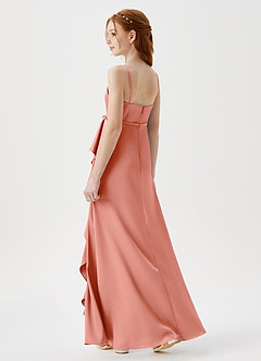 Azazie Kaylee Junior Coral A-Line with Belt Stretch Satin Dress image5