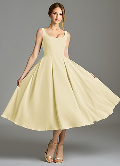 Azazie Amalie Bridesmaid Dresses Lemon Sorbet A-Line Pleated Chiffon Dress image5