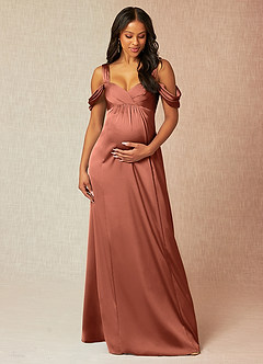 Azazie Rhea Maternity Bridesmaid Dresses A-Line Off-The-Shouler Pleated Stretch Satin Floor-Length Dress image1