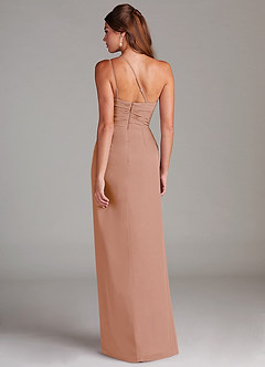 Azazie Eren Bridesmaid Dresses Champagne Rose Sheath One Shoulder Chiffon Dress image7