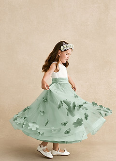 Azazie Vi Flower Girl Dresses Agave A-Line Sleeveless Tulle Dress image2