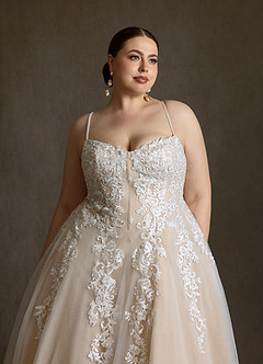 Azazie Sonnet Wedding Dresses Diamond White Champagne Ball-Gown Strapless Lace Dress image7