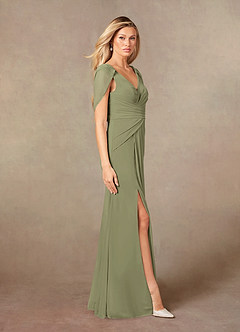 Azazie Luisa Mother of the Bride Dresses Pistachio Mermaid V-Neck Pleated Mesh Dress image4