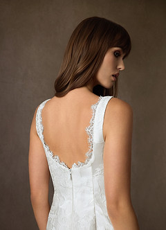 Azazie Janet Wedding Dresses Diamond White A-Line Square Neckline Floral Jacquard Dress image7