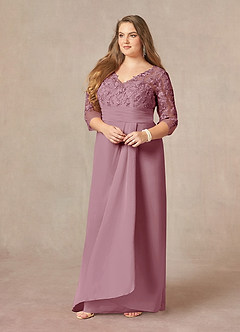 Azazie Joan Mother of the Bride Dresses Vintage Mauve Sheath V-Neck Lace Chiffon Dress image8