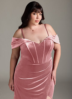Azazie Jas Bridesmaid Dresses Dusty Rose Sheath Off-The-Shoulder Corset Velvet Convertible Dress image18