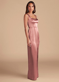 Azazie Flori Robes de demoiselle d'honneur Robe Fourreau en Satiné métallisé Fente Latérale Rose Poussiéreuse image5