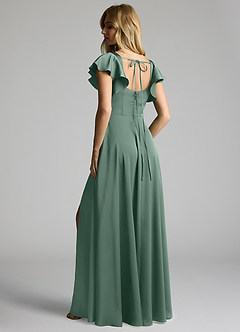 Azazie Bondi Bridesmaid Dresses Eucalyptus A-Line Bow Stretch Satin Dress image3