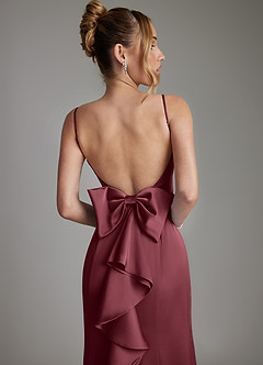 Azazie Zherra Vestidos de damas de honor Vestido Merlot de Satén Elástico de Corte Sirena con Lazo image7