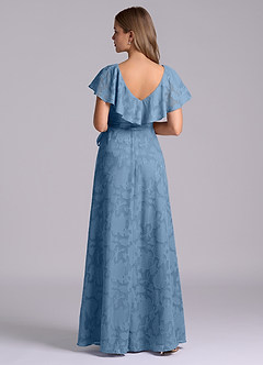 Azazie Lainey Abiti da Damigella Abito A-Line in Burnout Floreale Con Tasche Blu Acciaio image2