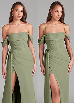 Azazie Amyra Bridesmaid Dresses Pistachio Sheath Off the Shoulder Chiffon Convertible Dress image9