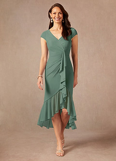 Azazie Renetta Mère de la mariée Robes Robe Fourreau en Maille Col V plissé Eucalyptus image1