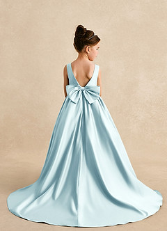 Azazie Mimia Flower Girl Dresses Sea Glass A-Line Bow Matte Satin Dress image2