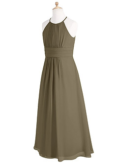 Azazie Bonnie Junior Robe Trapèze en Mousseline de soie Plissée Vert Saule image7