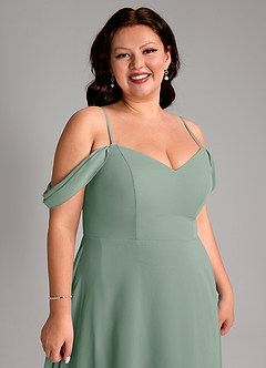 Azazie Marley Vestidos de damas de honor Vestido de Salvia Plateada de Gasa de Corte en A Convertible con Vestidos sin tirantes image16