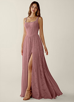 Megan Dusty Pink Lace A-line Prom Dress image5