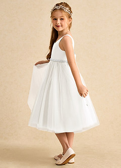 Azazie Firefly Flower Girl Dresses Ivory A-Line Bow Matte Satin Dress image5