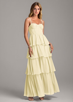 Azazie Alanna Robes de demoiselle d'honneur Robe Trapèze en Mousseline de soie Encolure en Forme de Cœur Sorbet Citron image1