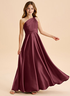 Azazie Charlize Junior Robe Trapèze en Satin extensible Plissée Merlot image5