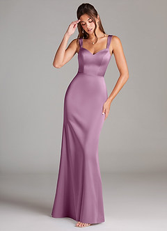 Azazie Denice Robes de demoiselle d'honneur Robe Fourreau en Satin extensible Plissée Glycine image1