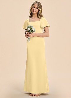 Azazie Chace Junior Etui Stretch-Satin Kleid Butter image3