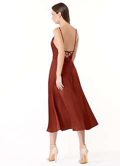 Azazie Ceci Bridesmaid Dresses Terracotta A-Line Side Slit Stretch Satin Dress image4