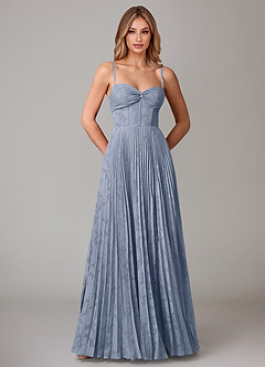 Azazie Akiko Bridesmaid Dresses Dusty Blue A-Line Sweetheart Neckline Floral Burnout Dress image5