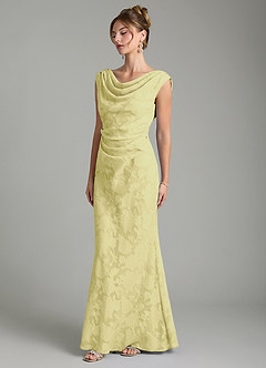 Azazie Kieryn At-home Try On Dresses Lemon Sorbet Mermaid Pleated Floral Burnout Dress image3