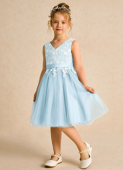 Azazie Butterfly Flower Girl Dresses Sky Blue A-Line Lace Dress image4