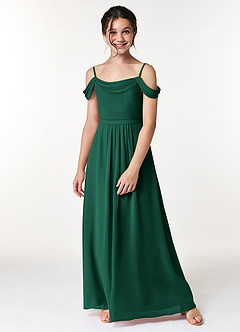 Azazie Alivia Junior Emerald A-Line Off the Shoulder Chiffon Dress image5