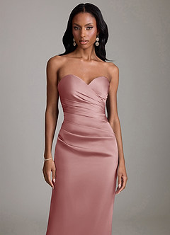 Azazie Sonora Suknie dla druhen Osłona Bez ramiączek Satyna elastyczna Do ziemi Sukienka image5