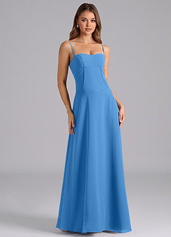 Azazie Valentine Vestidos de damas de honor Vestido de Azul Grisaceo de Gasa de Corte en A con Corsé image1