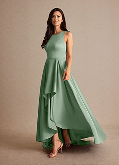 Azazie Niles Mother of the Bride Dresses Matcha A-Line Trains Stretch Satin Dress image3