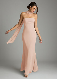 Azazie Saylor Vestidos de damas de honor Vestido de Rosa Inglesa de Gasa de Corte Sirena con Sin tirantes image7