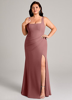 Azazie Mero Bridesmaid Dresses Desert Rose Sheath Pleated Chiffon Dress image11