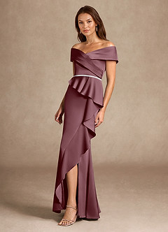Azazie Dareia Mère de la mariée Robes Robe Sirène en Satin extensible Épaule décolletée Sangria image7