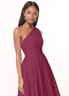 Azazie Katrina Bridesmaid Dresses Mulberry A-Line One Shoulder Chiffon Dress image5