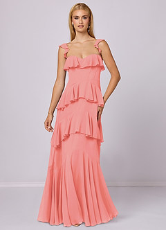Barbie ♥ Azazie Bridesmaid Dresses Coral A-Line Sweetheart Neckline Chiffon Dress image3