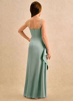 Azazie Cannoli Girls Formal Robe Demoiselle D'honneur Fillette Robe Trapèze en Satin extensible Plissé Agave image2