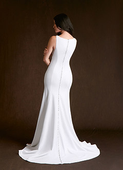 Azazie Raven Wedding Dresses Diamond White Sand Mermaid Side Slit Tulle Dress image4