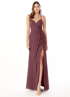 Azazie Aribella Bridesmaid Dresses Sangria Sheath Ruched Chiffon Dress image1