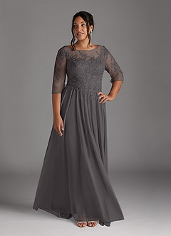 Azazie Harriet Mère de la mariée Robes Robe Trapèze en Maille Dentelle en forme d'anneau Gris Acier image7