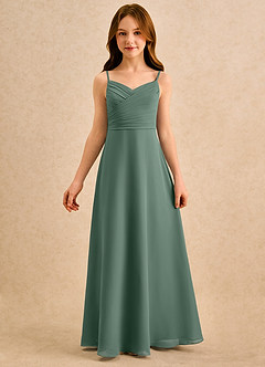 Azazie Hollie Girls Formal Final Sale Dusty Sage A-Line Sweetheart Neckline Chiffon Dress image3