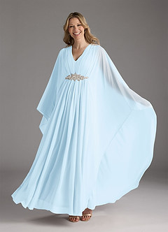 Azazie Drew Mère de la mariée Robes Robe Trapèze en Mousseline de soie Plissée Bleu Ciel image6