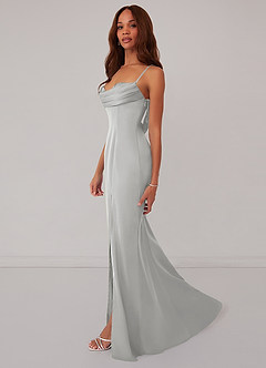 Barbie ♥ Azazie Bridesmaid Dresses Silver Mermaid Corset Stretch Satin Dress image4